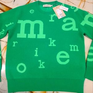 NWT Kelly Green Wool Marimekko Crewneck Sweater, Size Medium